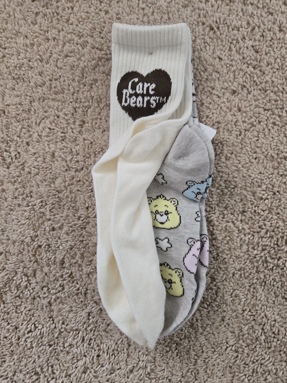 Care Bears Cream & Gray Pastel Bear Face Socks